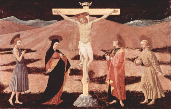 Christ on the cross, Mary, St. John the Baptist, St. John the Evangelist and St. Francis